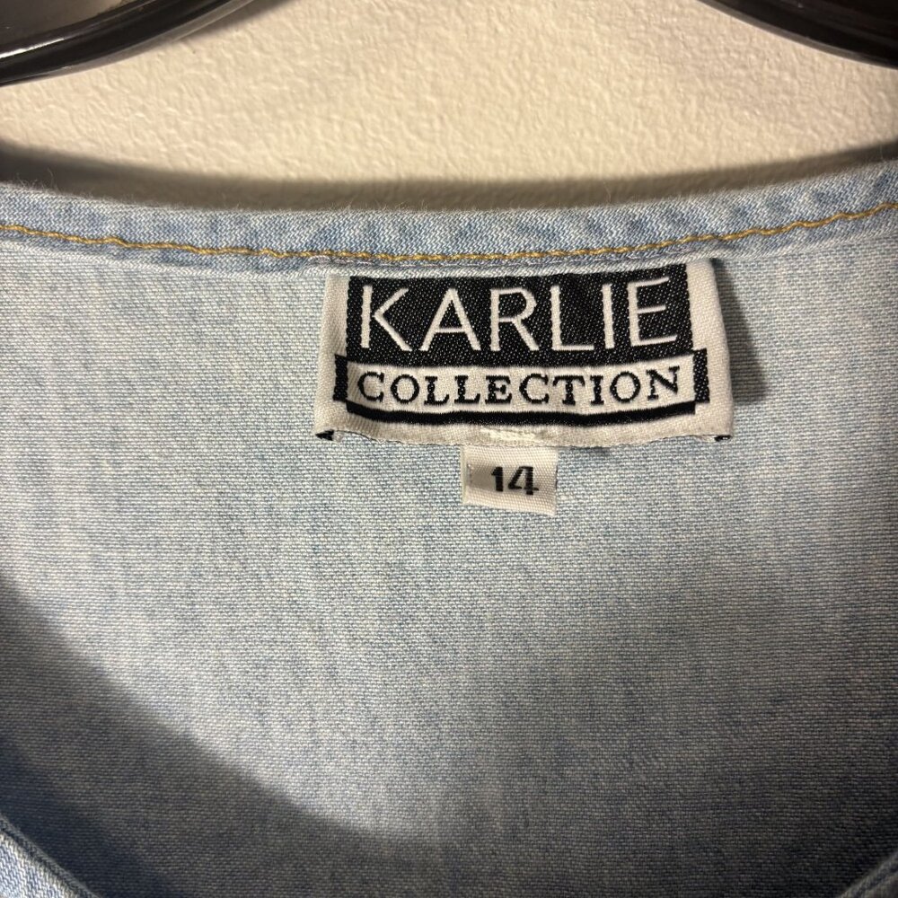 Vintage Karlie Collection Denim & Floral Midi Dress Size 14 Yellow & Blue - Picture 4 of 11